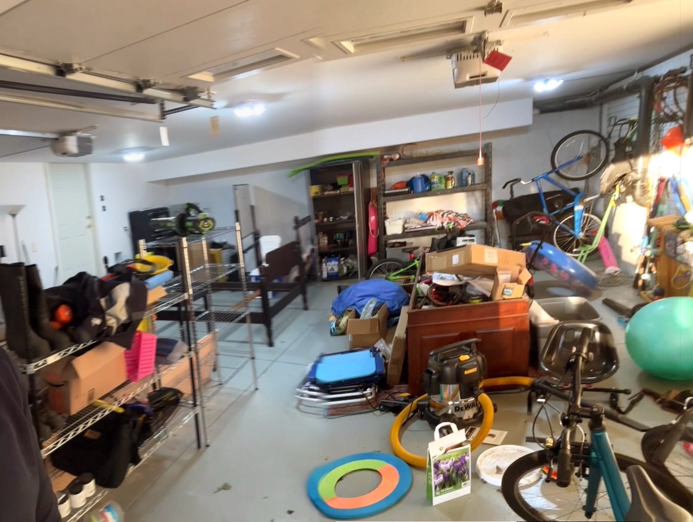 Bryan's 20&times;23 garage before &mdash; cluttered and disorganized