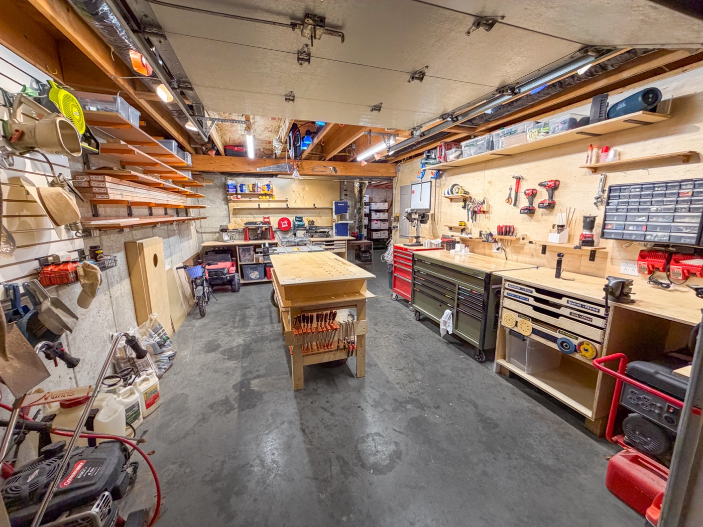 Jim's 12&times;20 shop after &mdash; bright, organized, fully functional