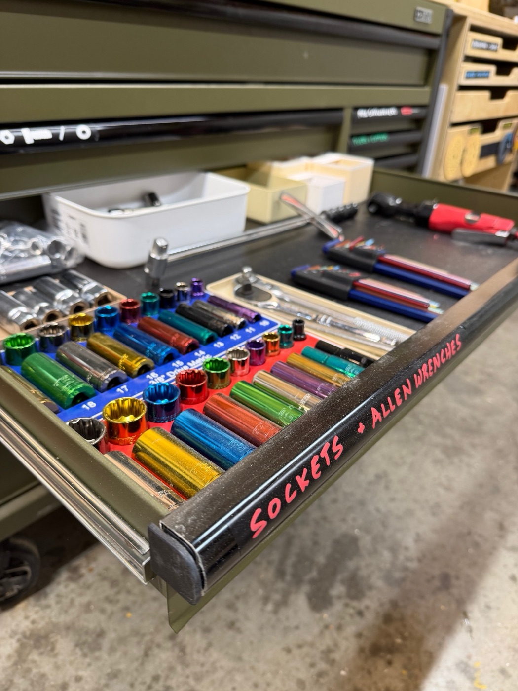 Socket drawer with color-coded organization