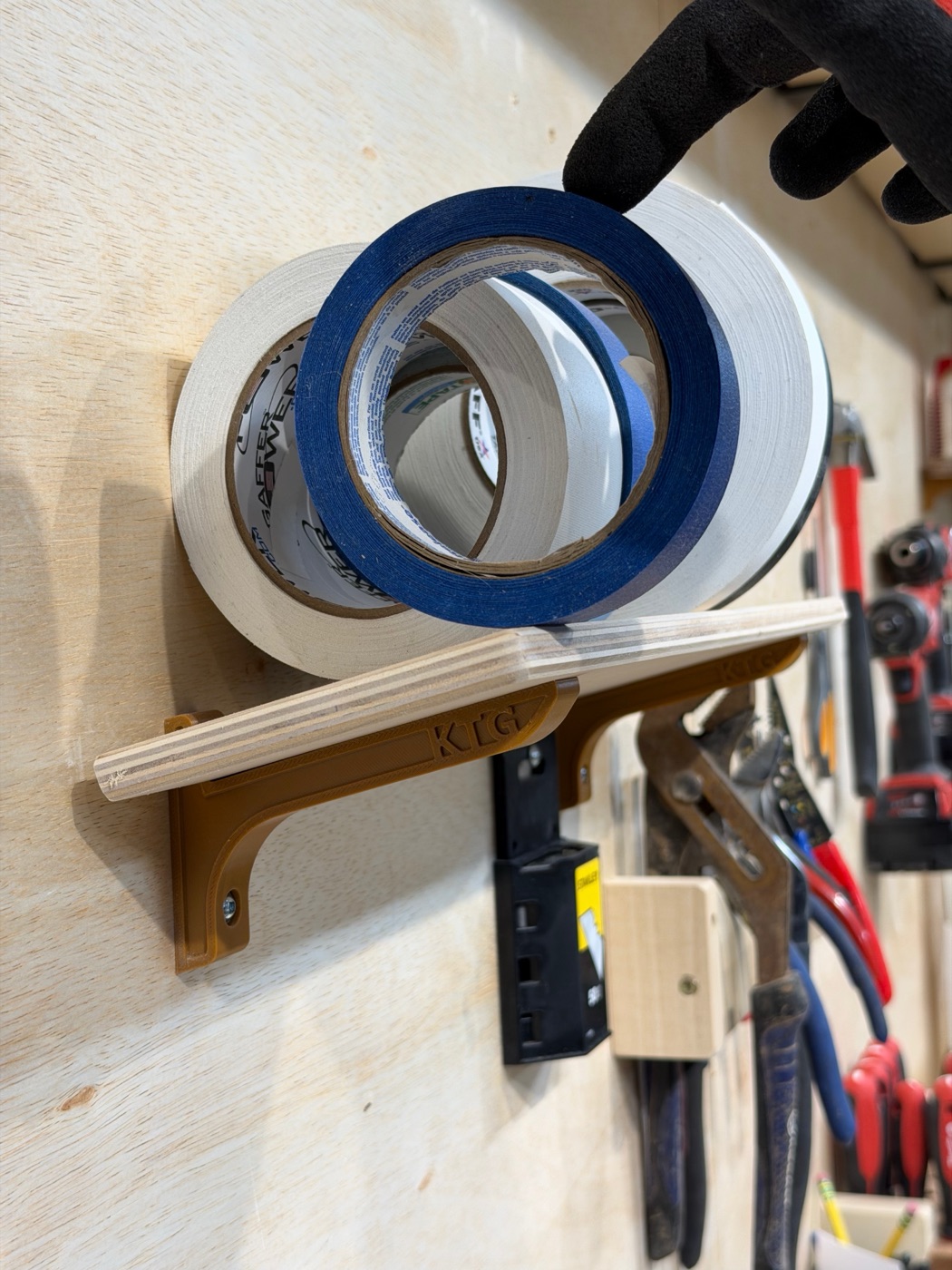 3D-printed tape shelf bracket