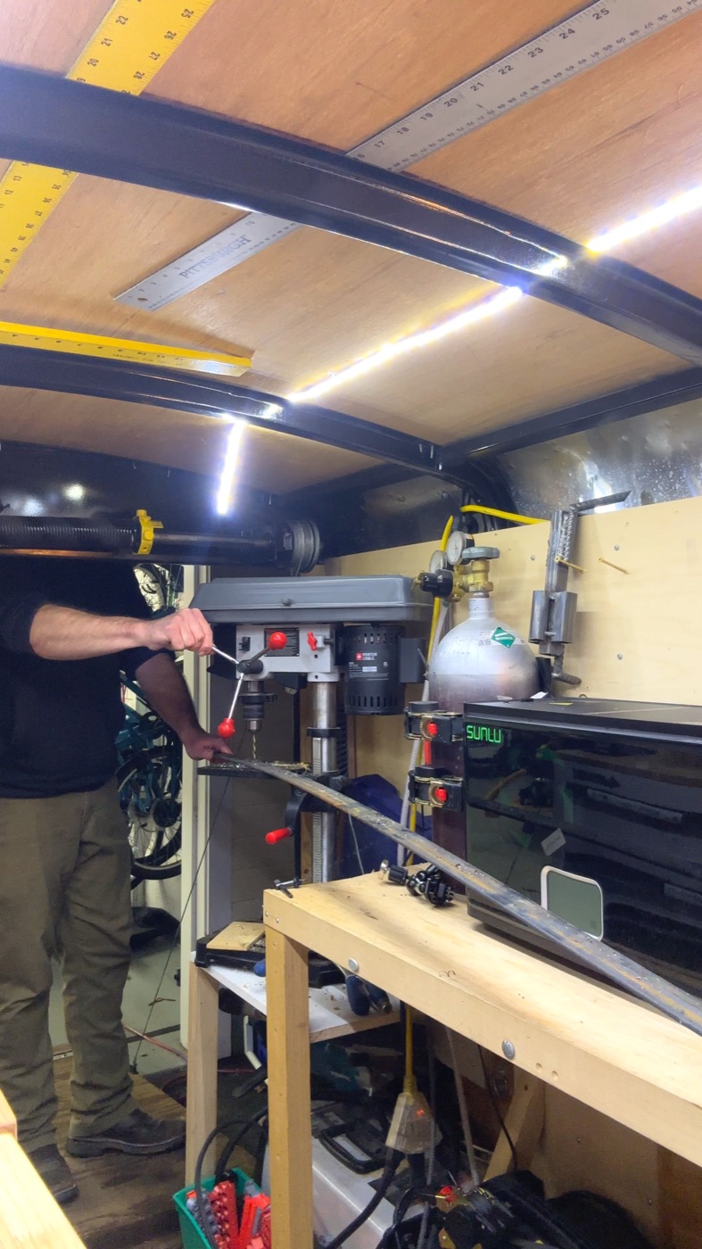 Using drill press inside the trailer