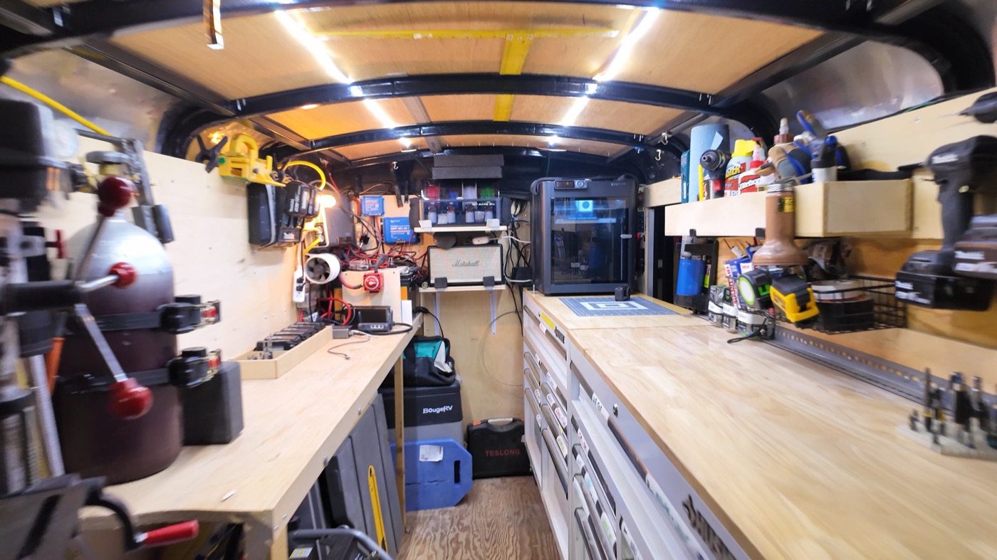 Interior of finished 5&times;8 mobile workshop