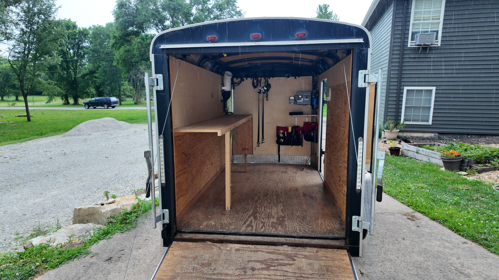 KTG 5&times;8 trailer before &mdash; bare shell with basic shelf
